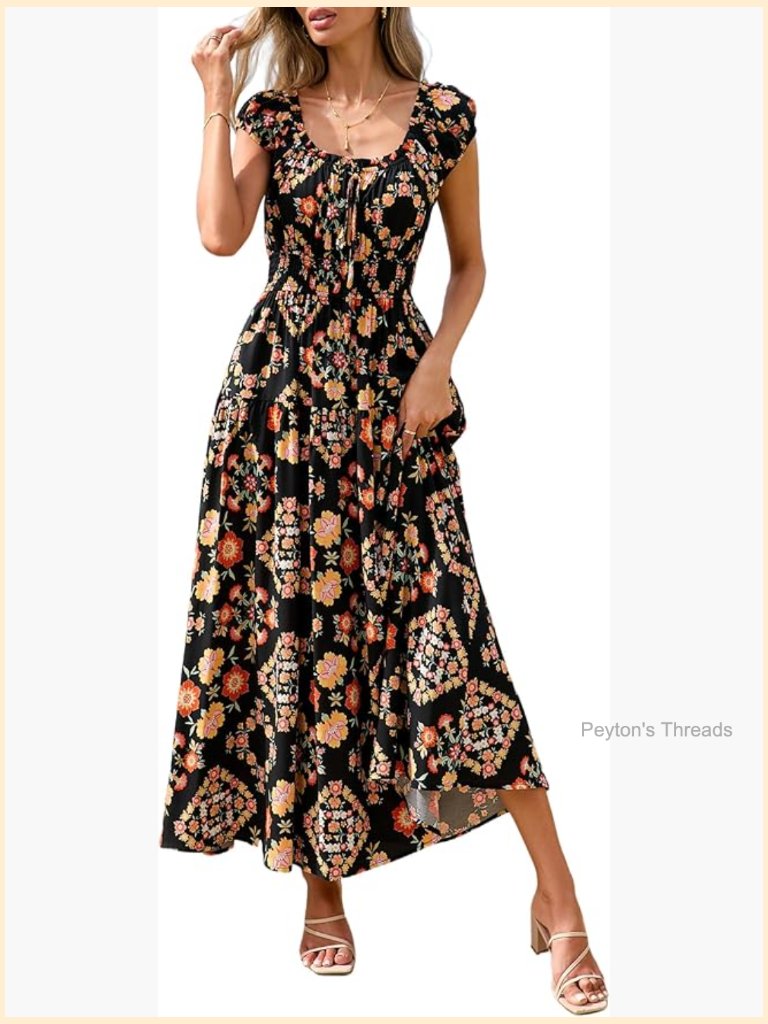 Boho Maxi Dress With Pockets - Flowy Beach Wedding Guest Dress